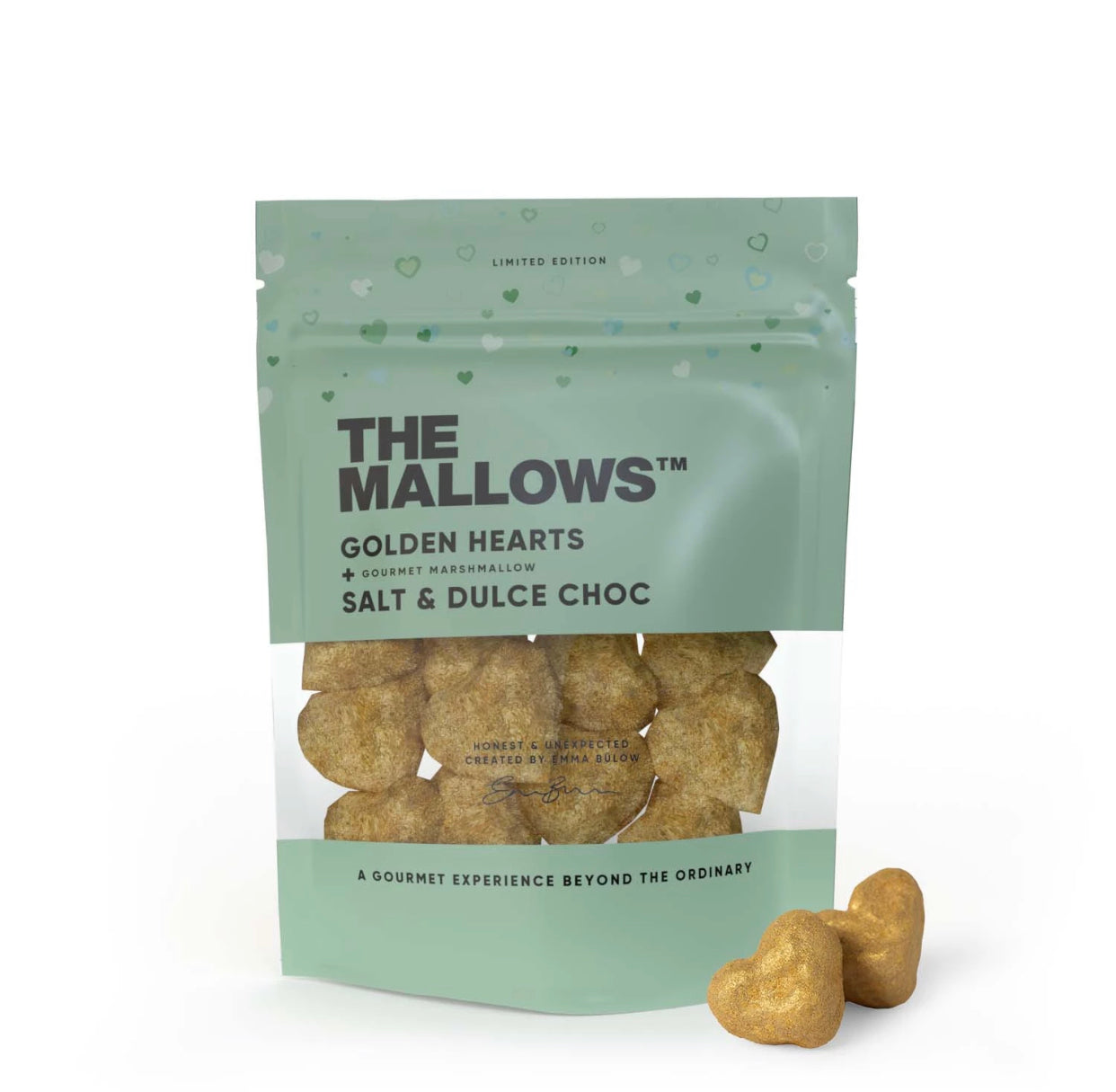 GOLDEN HEARTS – SKUMFIDUSER MED DULCE CHOKOLADE & SALT 90G fra The Mallows