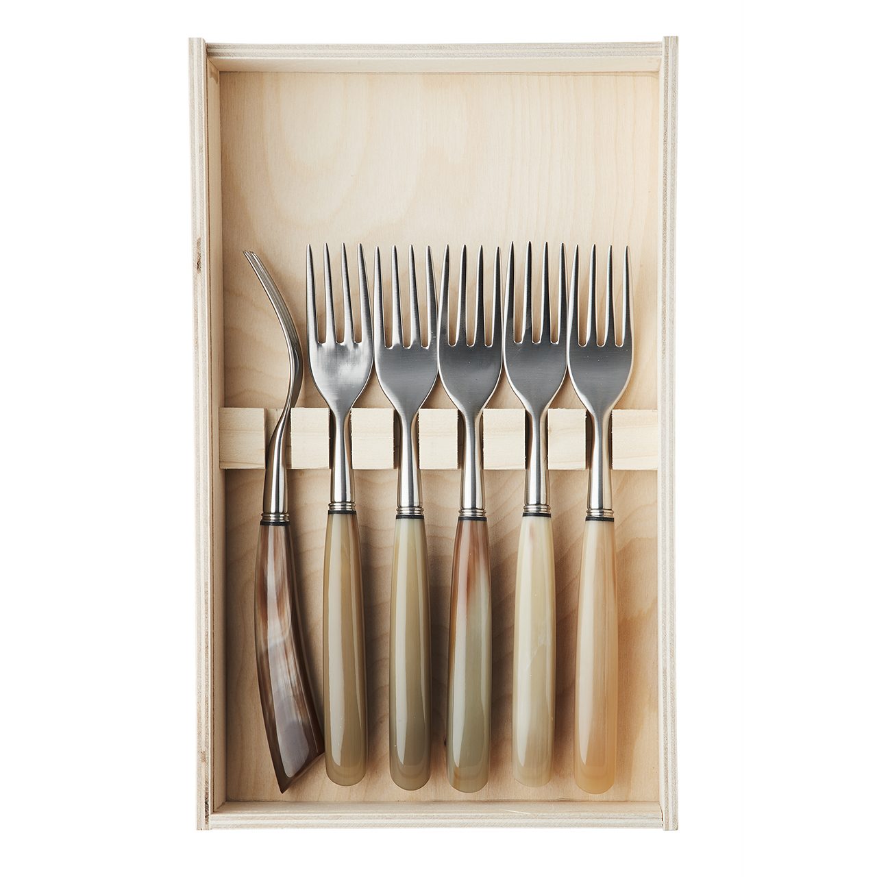 Spisegafler 21 cm i oksehorn, 6 stk.