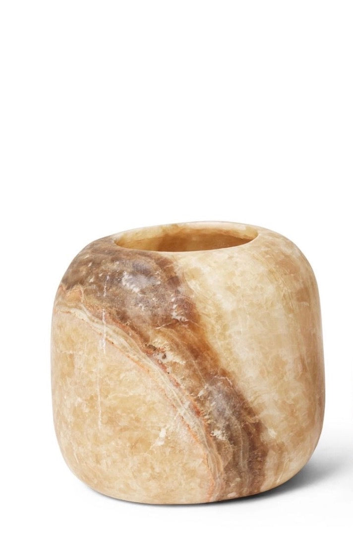 Alabast lysestage – Curra brun, 14 cm