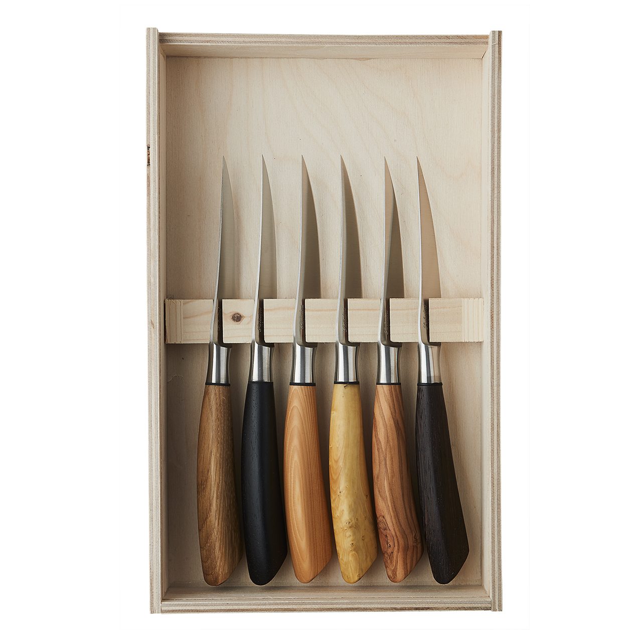 Steakknive 23 cm i blandet træ, 6 stk.