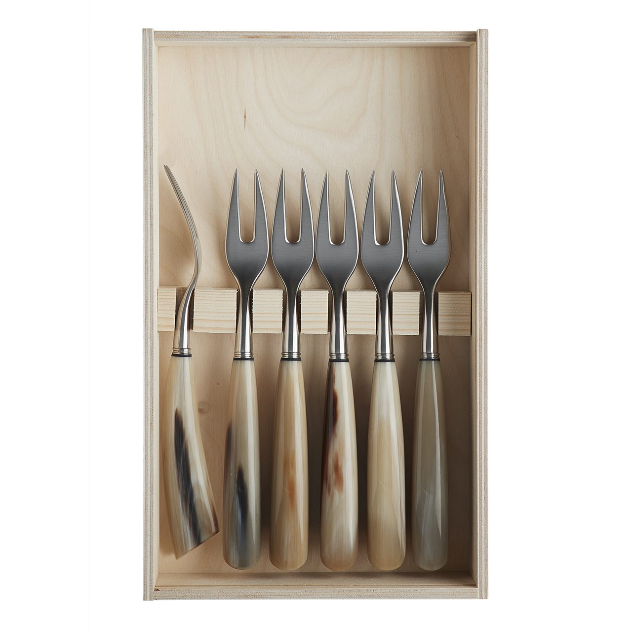 Steakgafler 21 cm i oksehorn, 6 stk.