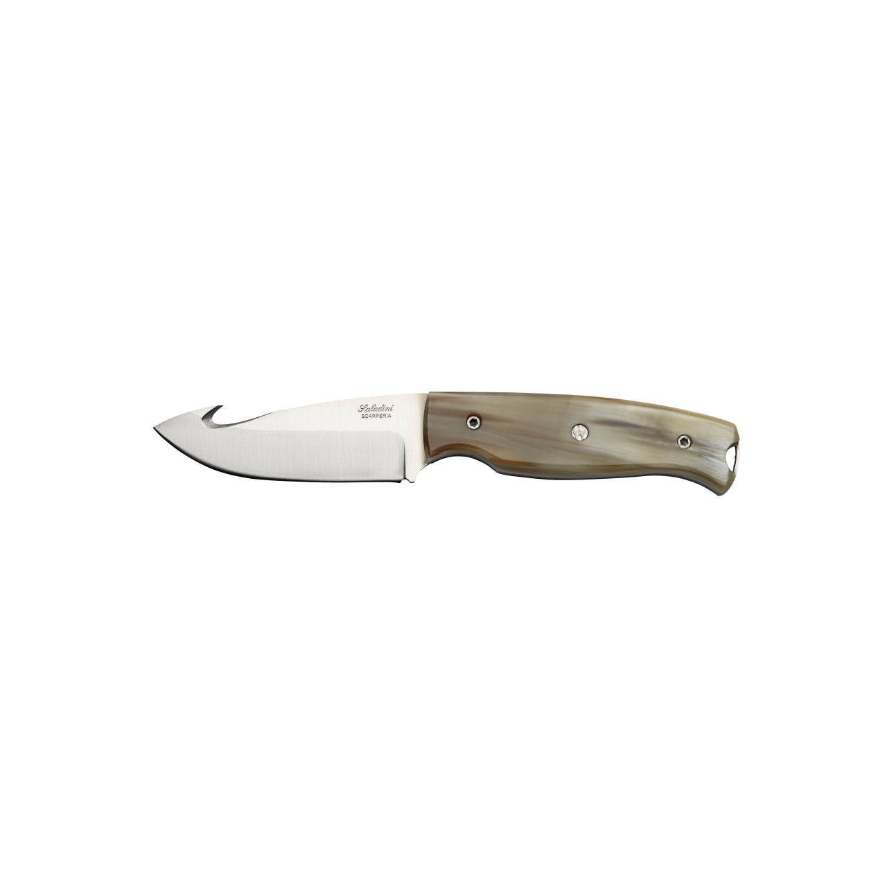 Jagtkniv 22 cm i oksehorn med bugåbner
